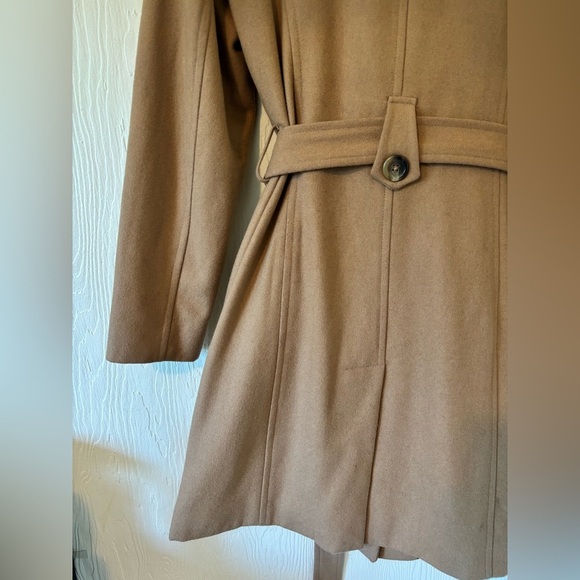 London Fog Wool Shawl Collared Camel Tan Belted Trench Coat - Picture 10 of 13